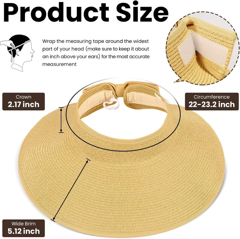 Simplicity Sun Hats for Women Fashionable Womens Wide Brim Hat Roll-up Straw Sun Visor Hat - Image 4