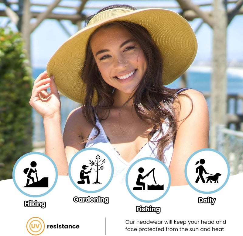 Simplicity Sun Hats for Women Fashionable Womens Wide Brim Hat Roll-up Straw Sun Visor Hat - Image 3