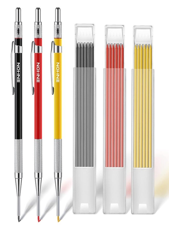 Enhon 3 Pcs 2mm Mechanical Carpenter Pencil Set with 36 Marker Refills and Sharpener, Woodworking Marking Tool Solid Deep Hole Construction Pencil, Extended Needle-Nose Tip for Use in Jobs - Image 1
