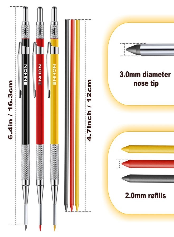 Enhon 3 Pcs 2mm Mechanical Carpenter Pencil Set with 36 Marker Refills and Sharpener, Woodworking Marking Tool Solid Deep Hole Construction Pencil, Extended Needle-Nose Tip for Use in Jobs - Image 4