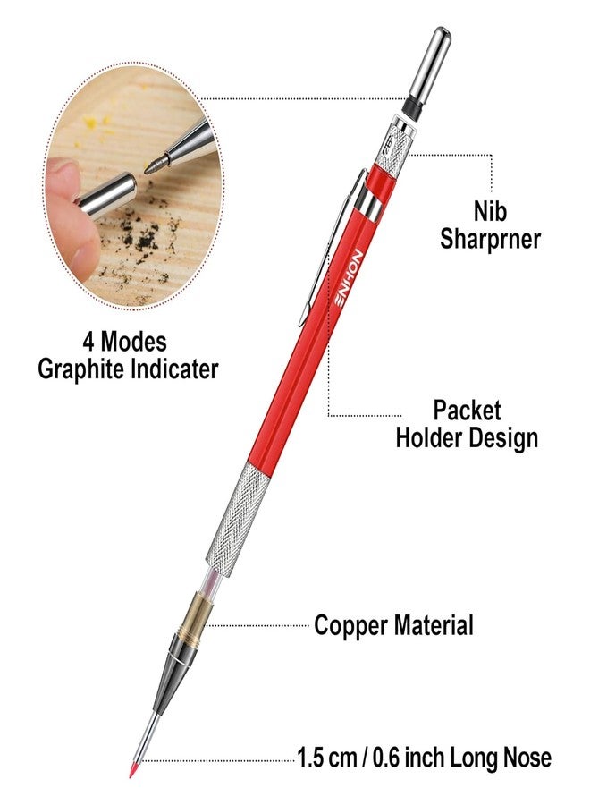 Enhon 3 Pcs 2mm Mechanical Carpenter Pencil Set with 36 Marker Refills and Sharpener, Woodworking Marking Tool Solid Deep Hole Construction Pencil, Extended Needle-Nose Tip for Use in Jobs - Image 2