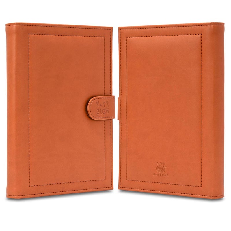 FIS مفكرة أجندة FIS 2026، 170x240 مم، غلاف إيطالي PU مبطن ومخيط من الجانبين، حلقة مع قفل مغناطيسي، صفحة واحدة في اليوم، عربي/إنجليزي، ورق إيطالي عاجي 70 جرام، غلاف بني - FSDI61026AEBR - Image 2