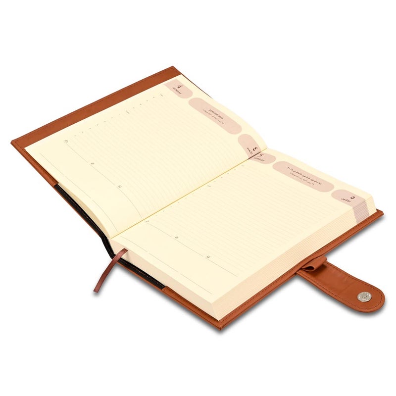 FIS مفكرة أجندة FIS 2026، 170x240 مم، غلاف إيطالي PU مبطن ومخيط من الجانبين، حلقة مع قفل مغناطيسي، صفحة واحدة في اليوم، عربي/إنجليزي، ورق إيطالي عاجي 70 جرام، غلاف بني - FSDI61026AEBR - Image 3