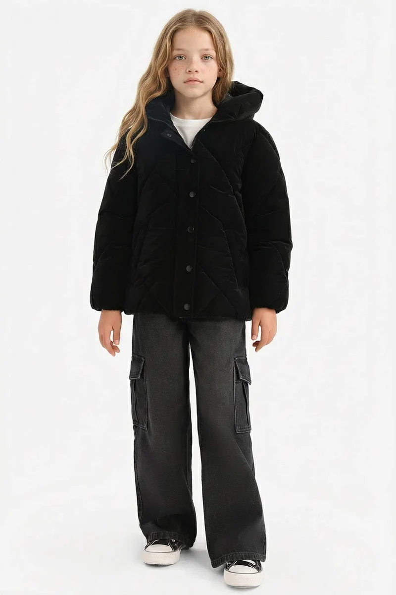 ديفاكتو Girl Hooded Zippered Quilted Jacket
