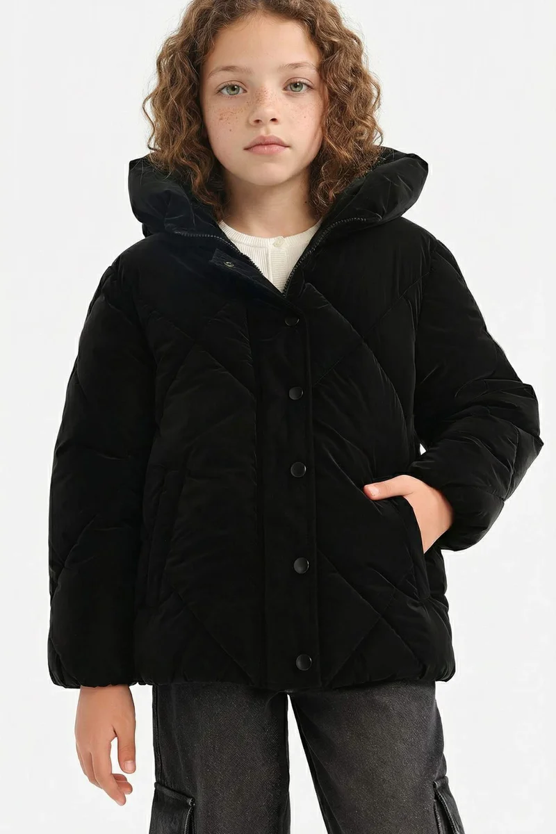 ديفاكتو Girl Hooded Zippered Quilted Jacket