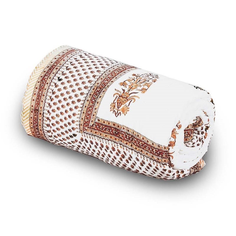 Little India لحاف مزدوج من القطن بتصميم زهور بني - بني - Image 1