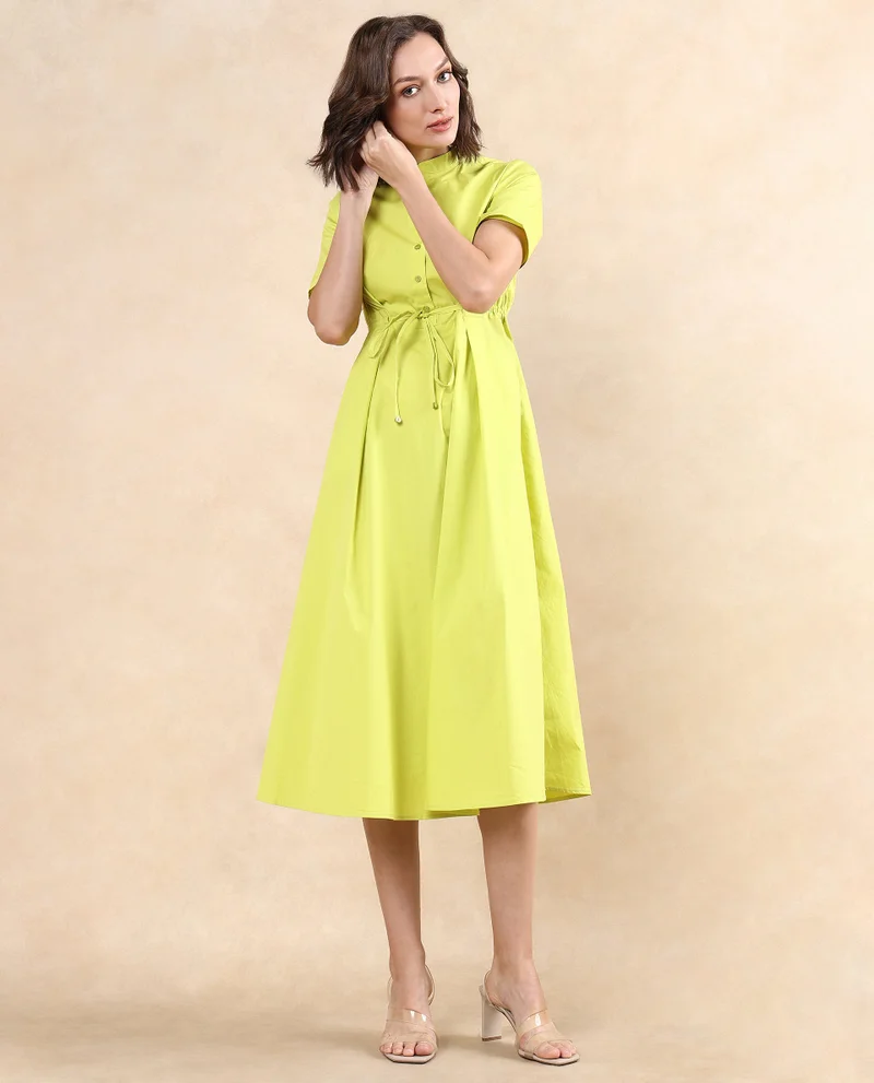 ريريزم Women's Mandarin Collar Button Closure Dress