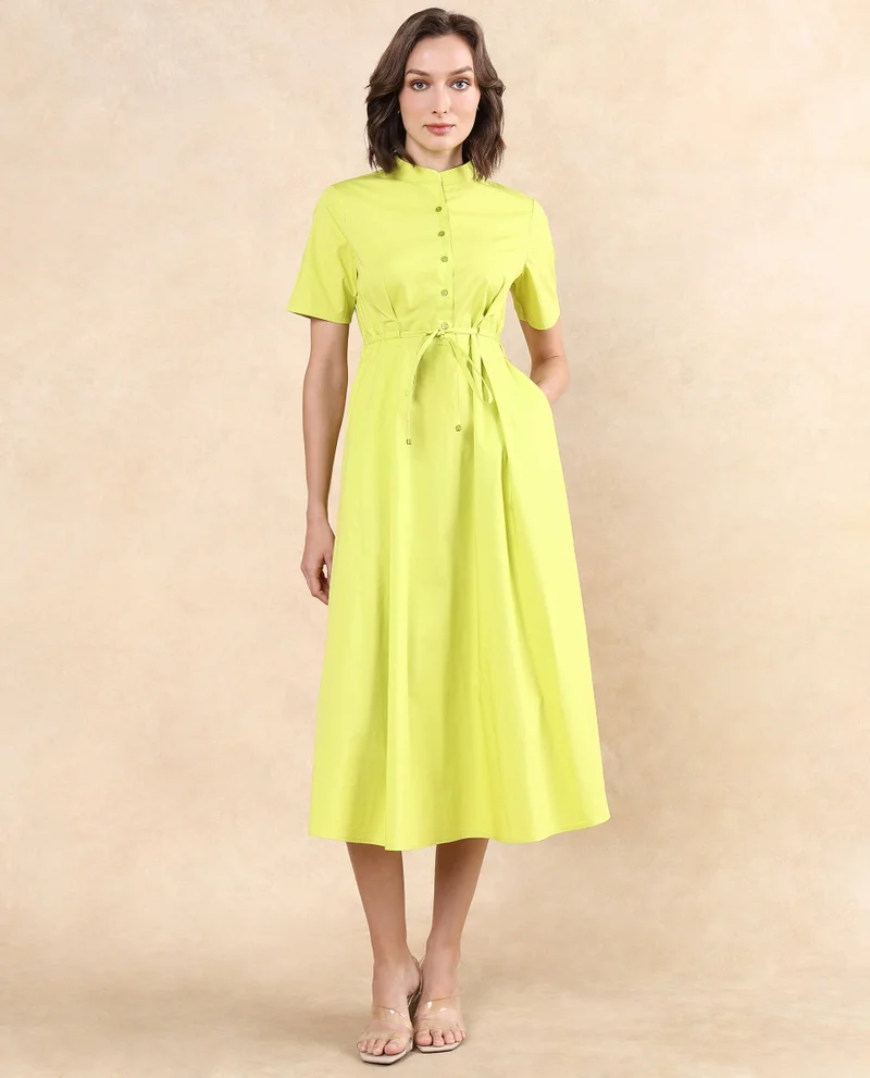 ريريزم Women's Mandarin Collar Button Closure Dress