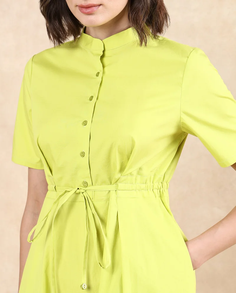 Rareism Women's Mandarin Collar Button Closure Dress