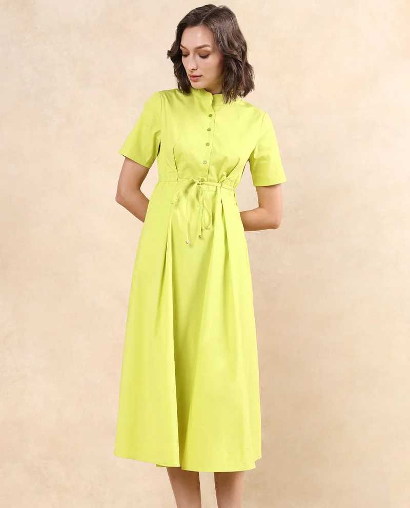 Rareism Women's Mandarin Collar Button Closure Dress
