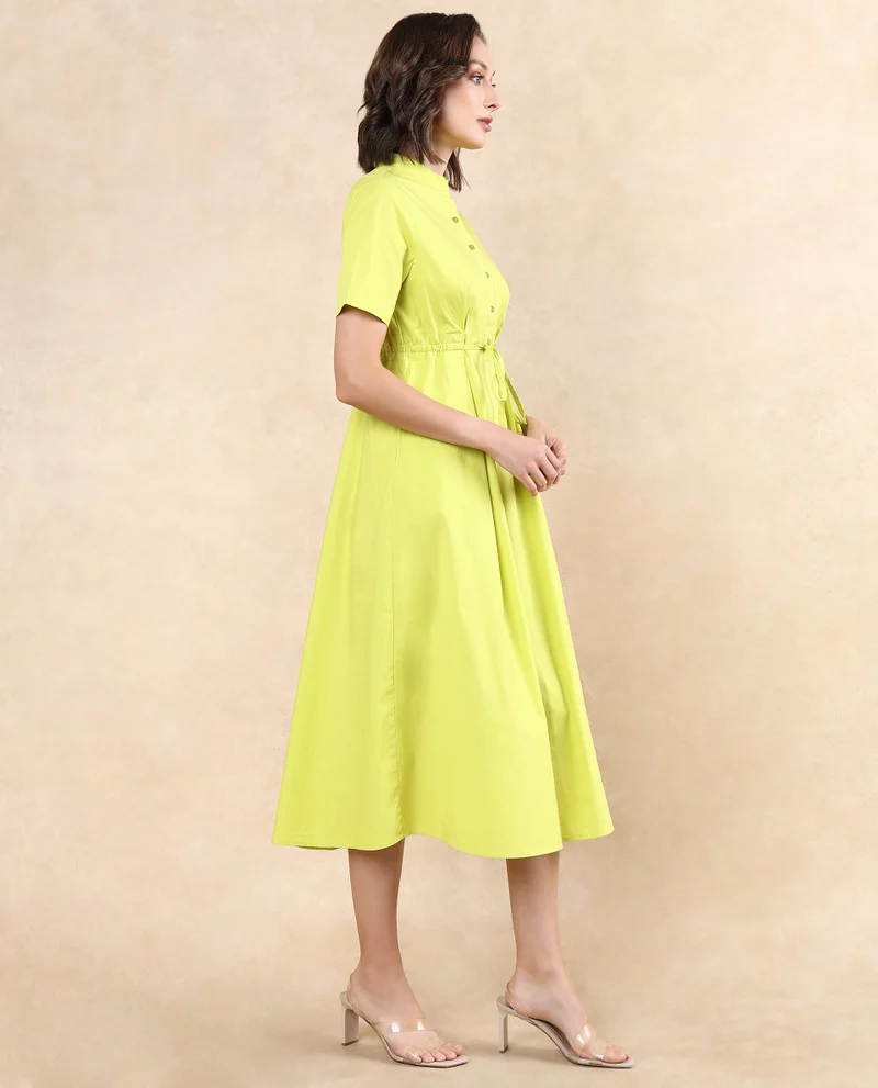 ريريزم Women's Mandarin Collar Button Closure Dress