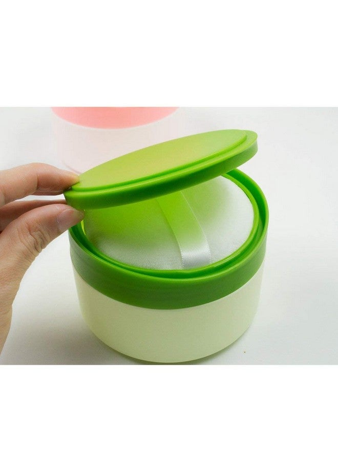 XINGZI 1Pcs ABS Empty Refillable Baby Talcum Powder Box with Green Lid Sifter and Powder Puff Baby Skin Care Powder Case Loose Powder Jar Container Bottle Holder for Baby After-Bath - Image 2