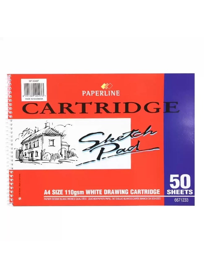 Paperline Cartridge Sketch Pad-A4 Size-110gsm-White Drawing Cartridge-50 Sheets - Image 1