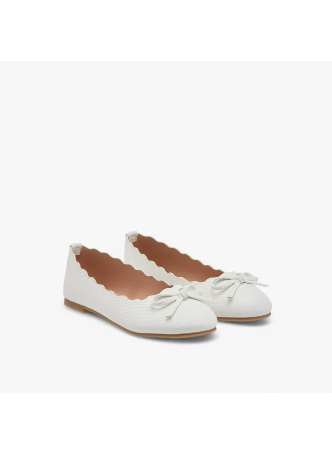 ميسي الصغيرة Girls Bow Accent Slip-On Ballerina Shoes with Scallop Detail