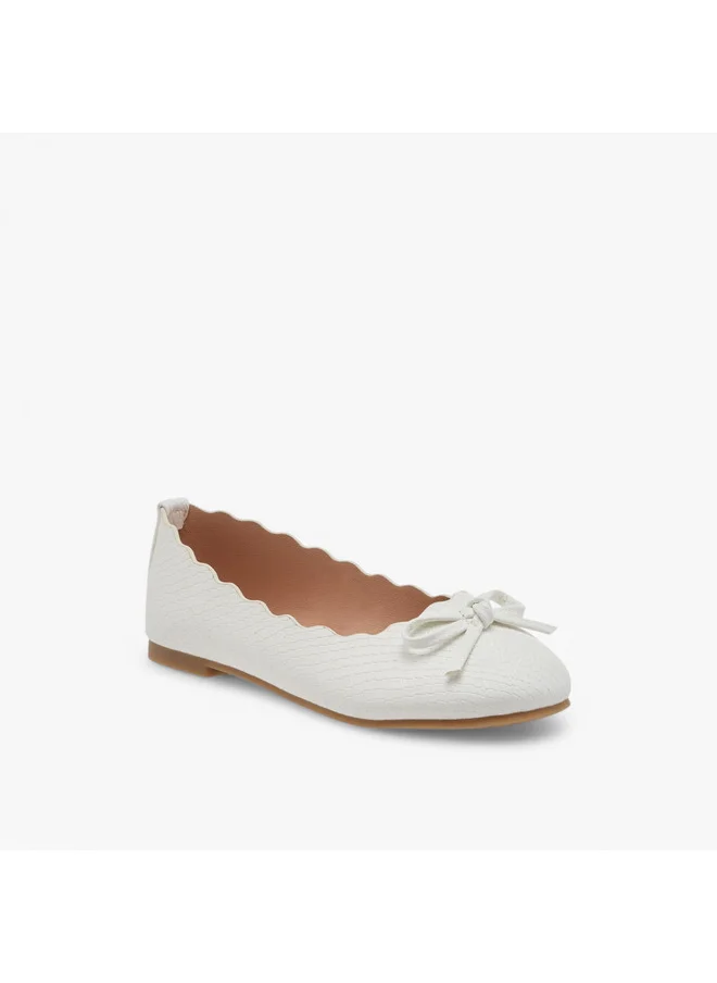 ميسي الصغيرة Girls Bow Accent Slip-On Ballerina Shoes with Scallop Detail