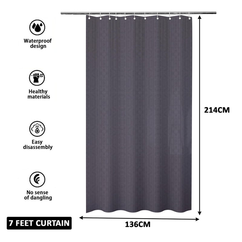 Kuber Industries (Pack of 3) Shower Curtain | 7 Feet | PVC Waterproof Window Curtain | Bathroom Shower Curtain | AC Curtains | Curtains for Bathtub | 8 Rings Curtain | Lining | Grey - Image 3