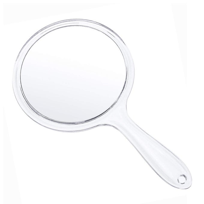 MAKEUP HAND MIRROR DOUBLESIDED 3X 1X MAGNIFYING LARGE TRAVEL HANDHELD MIRROR COSMETIC MIRROR ACRYLIC CLEAR FINISH ROUND MIRROR CLEAR