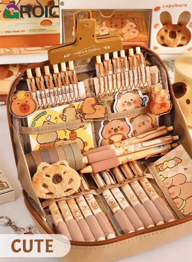GROIC School Stationary Kit, Capybara Pencil Case, Upgraded Thickened Cute Animal Stationery Box, Durable Pen Organizer for Kids, Large Capacity School Supplies Storage Bag,Dirt-Resistant Pencil Case - Image 3