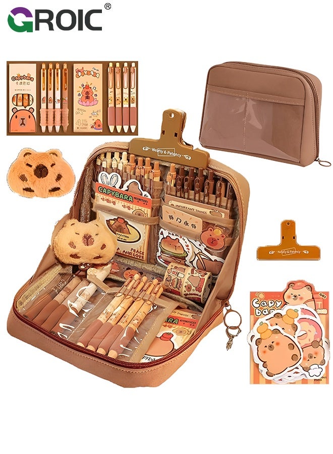 GROIC School Stationary Kit, Capybara Pencil Case, Upgraded Thickened Cute Animal Stationery Box, Durable Pen Organizer for Kids, Large Capacity School Supplies Storage Bag,Dirt-Resistant Pencil Case - Image 1