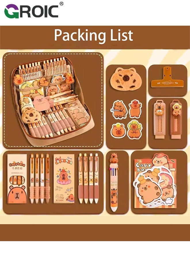 GROIC School Stationary Kit, Capybara Pencil Case, Upgraded Thickened Cute Animal Stationery Box, Durable Pen Organizer for Kids, Large Capacity School Supplies Storage Bag,Dirt-Resistant Pencil Case - Image 2