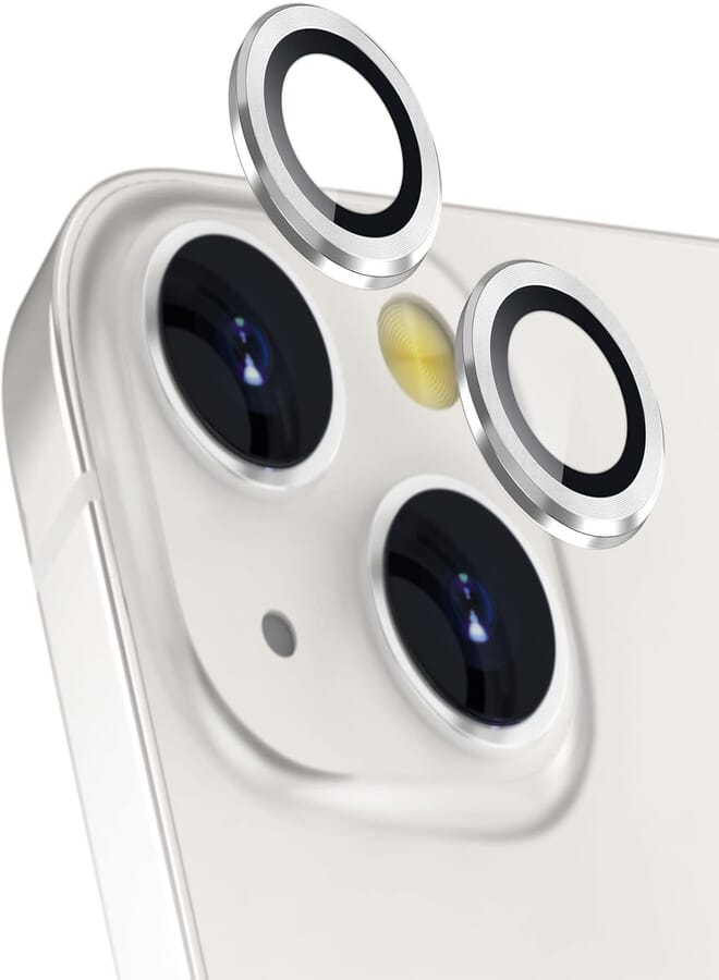 Next Next Store Camera Lens Protector, 9H Tempered Glass Metal Camera Ring Scratch Resistant [HD Clear] [Corrosion Resistant] Shockproof Compatible with iPhone 14/14Plus (Silver)