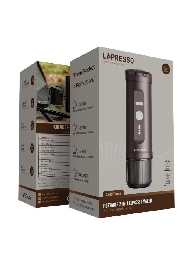 ليبرسو ماكينة صنع الإسبريسو المحمولة 2 في 1 مع توافق الكبسولات والمسحوق / ضغط 20 بار / بطارية مدمجة / وظيفة التسخين / تحضير سريع / حجم صغير - بني - Image 4