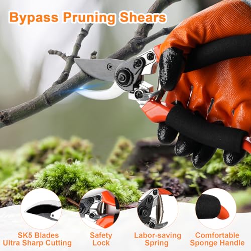 Cor cordium 6Pcs Pruning Shears Set with Bypass Pruning Shears, Garden Scissors, Pruning Snips,Saw,Gloves,Storage Bag,Handheld Garden Shears Set for Plant - Image 2