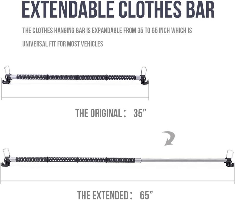 MICTUNING Car Clothes Hanger Bar Expandable 36 to 65 inches Retractable Vehicle Cloth Rack Hanger Rod for Car Truck RV SUV Road Travel - Coat Hanger Hold up to 60lbs - Image 4