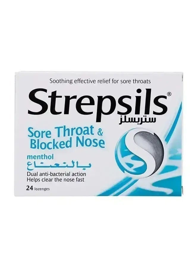 Strepsils أقراص لالتهاب الحلق وسد الأنف، بالمنثول - 24 حبة