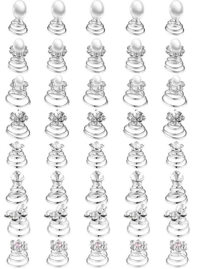 meekoo 40 Pieces Rhinestone Crystal Twisters Set Spiral Hair Pins Swirl Hair Silver Coils Rhinestone Spiral Hair Jewelry Crystal Spiral Hair Clip Accessories for Wedding Bridal Prom Party Favors, 8 Styles - Image 1