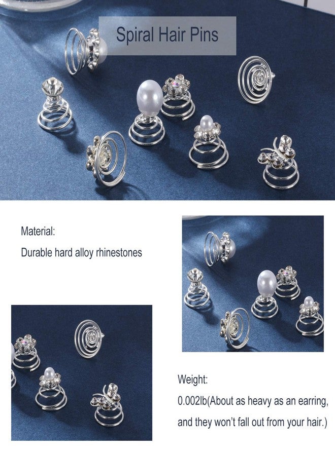 meekoo 40 Pieces Rhinestone Crystal Twisters Set Spiral Hair Pins Swirl Hair Silver Coils Rhinestone Spiral Hair Jewelry Crystal Spiral Hair Clip Accessories for Wedding Bridal Prom Party Favors, 8 Styles - Image 4