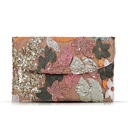 QTKJ Envelope Package, Clutch Purses for Women, Sequin Embroidered Flowers Straw Bag, Bohemian Handmade Handbags, Beach Bag for Vacation, Travel (Silver) - Image 1