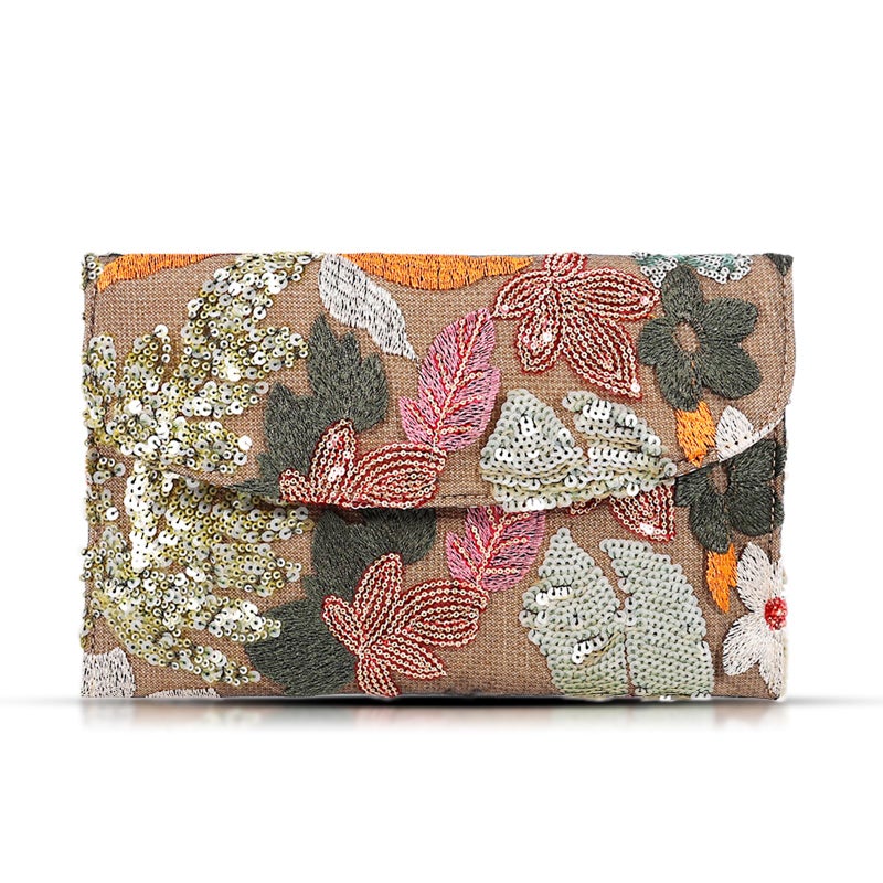 QTKJ Envelope Package, Clutch Purses for Women, Sequin Embroidered Flowers Straw Bag, Bohemian Handmade Handbags, Beach Bag for Vacation, Travel (Silver) - Image 5