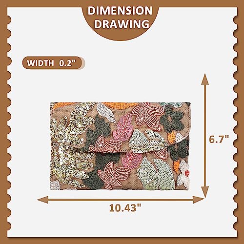 QTKJ Envelope Package, Clutch Purses for Women, Sequin Embroidered Flowers Straw Bag, Bohemian Handmade Handbags, Beach Bag for Vacation, Travel (Silver) - Image 2