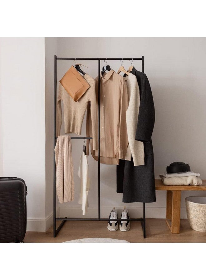 Lukzer حامل الملابس المعدني متعدد الطبقات من لوكزر مع استقرار عالي، رف عرض قائم مزدوج للأرض، للمتجر، المنزل (أسود/160x80x40 سم) - Image 1