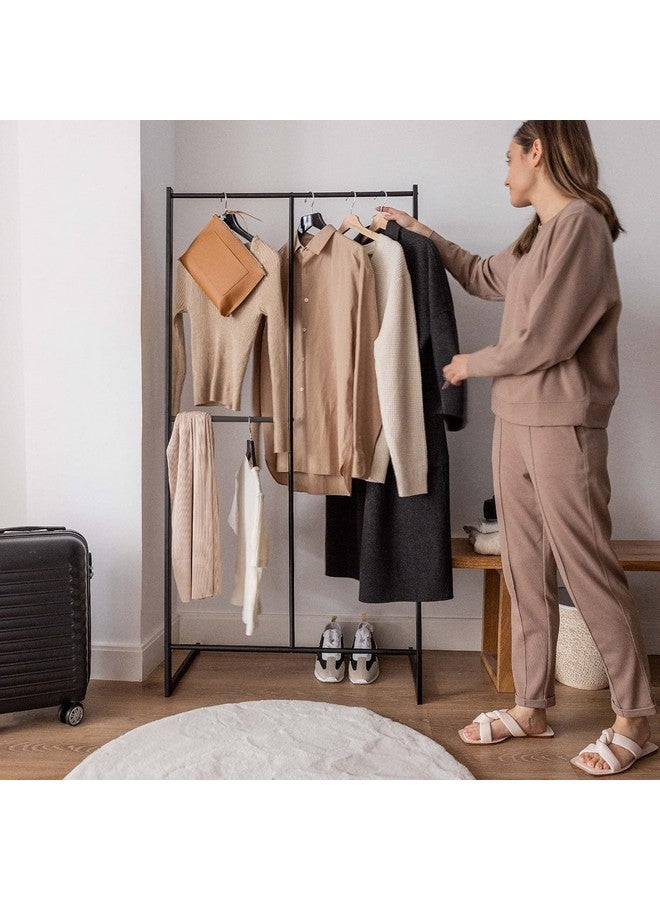 Lukzer حامل الملابس المعدني متعدد الطبقات من لوكزر مع استقرار عالي، رف عرض قائم مزدوج للأرض، للمتجر، المنزل (أسود/160x80x40 سم) - Image 3