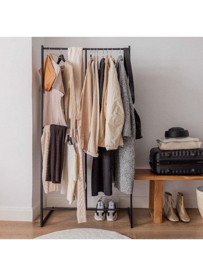 Lukzer حامل الملابس المعدني متعدد الطبقات من لوكزر مع استقرار عالي، رف عرض قائم مزدوج للأرض، للمتجر، المنزل (أسود/160x80x40 سم) - Image 4