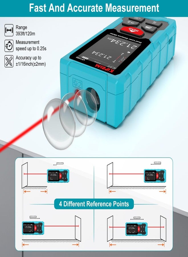 Kiprim LD120S Dual Laser Distance Meter,393ft/120m,Electronic Level,DIY - Image 4
