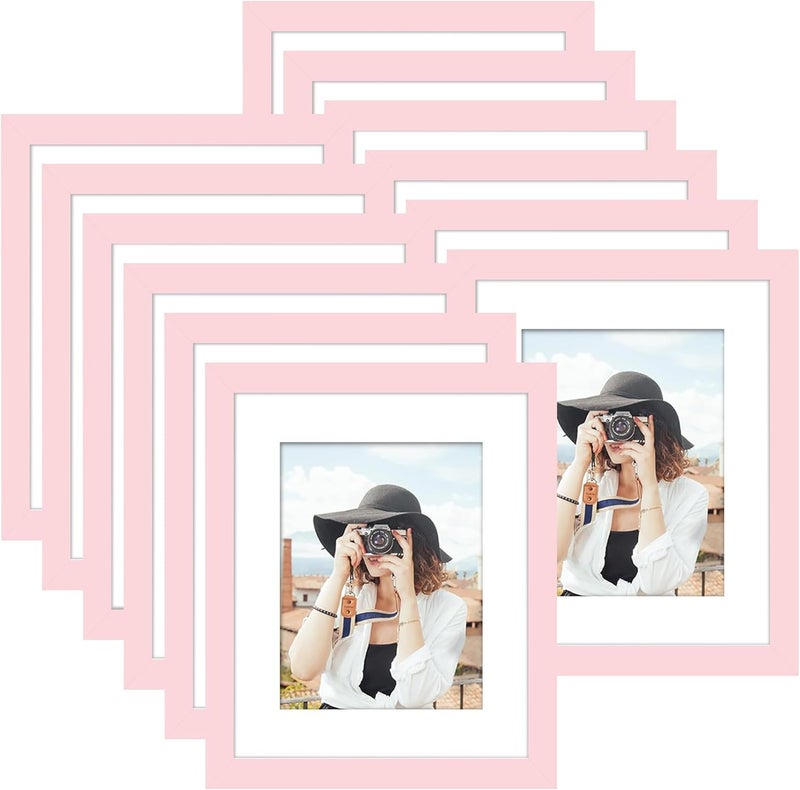 Picrit 12x16 Picture Frame Set of 12, Display 8.5x11 with Mat or 12x16 Without Mat, Photo Frames for Wall Mounting Display, Pink - Image 1