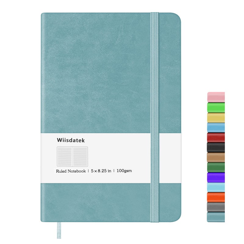 Wiisdatek Notebook Journal, Lined Leather Hard Cover,100Gsm Thick Paper with Inner Pocket for Writing Note Taking Office School,5"Ã—8.25"(Light blue) - Image 1