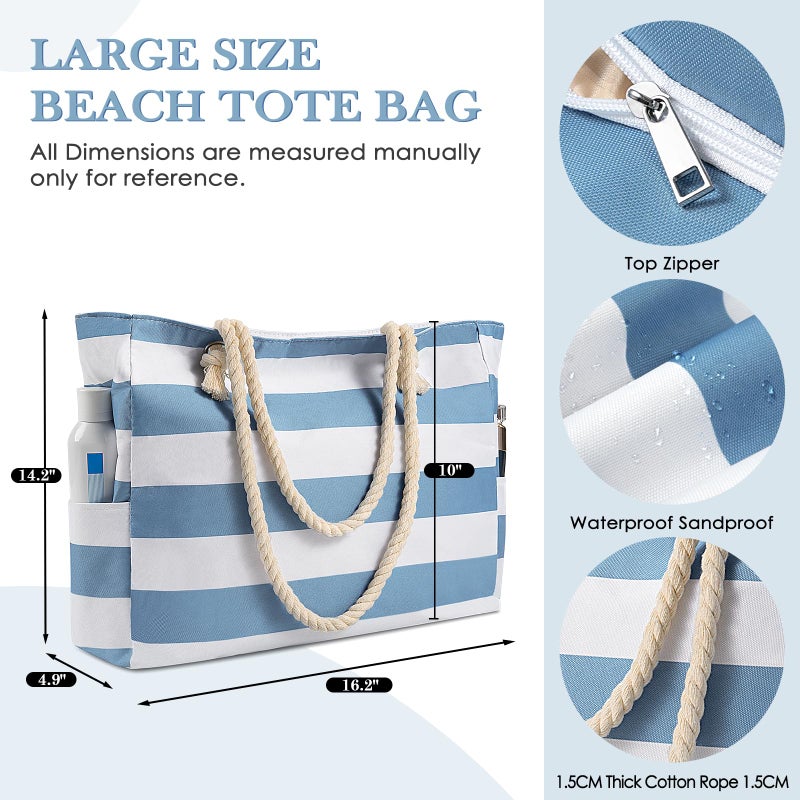 Pleneal Beach Bags For Women - Large Beach Bags with Zipper Waterproof Sandproof Large Tote Swim Pool Bag - Image 4