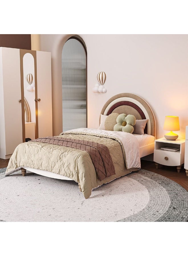 DANUBE HOME سرير كراميل 120X200 مع رأس سرير مبطن - سرير غرفة نوم ملكي أنيق مع راحة فاخرة وتصميم حديث - أبيض وبني - Image 1