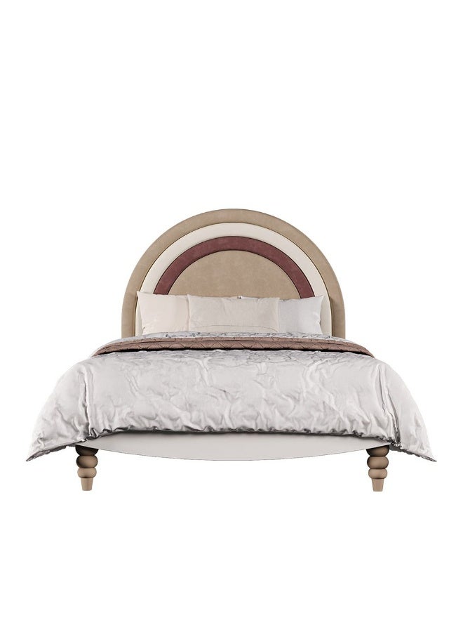 DANUBE HOME سرير كراميل 120X200 مع رأس سرير مبطن - سرير غرفة نوم ملكي أنيق مع راحة فاخرة وتصميم حديث - أبيض وبني - Image 3