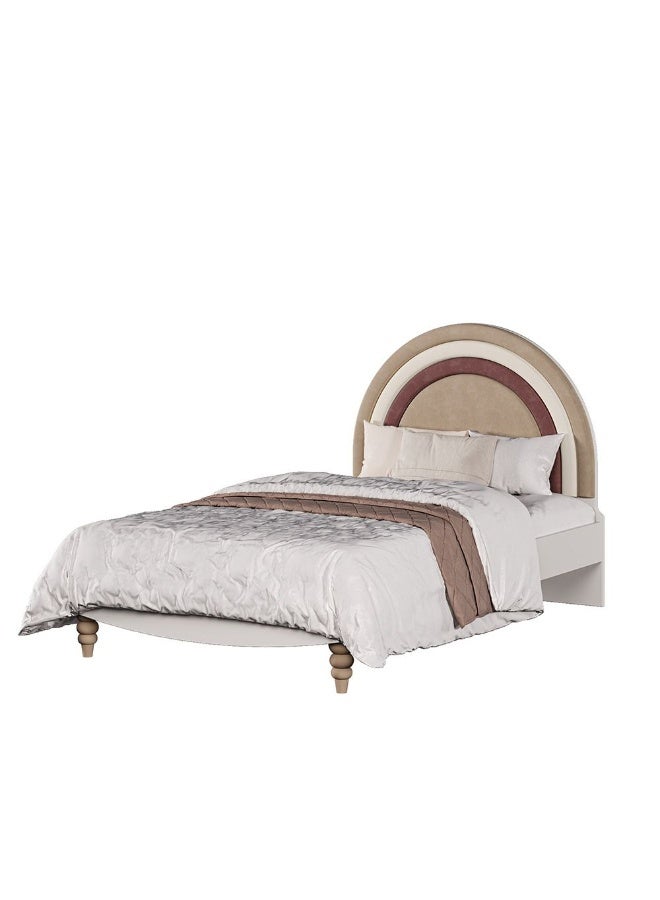 DANUBE HOME سرير كراميل 120X200 مع رأس سرير مبطن - سرير غرفة نوم ملكي أنيق مع راحة فاخرة وتصميم حديث - أبيض وبني - Image 2