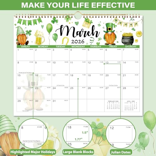 Coboll 2026 Calendar - Wall Calendar 2026, January 2026 - December 2026 Wall Calendar, 14.8'' x 11.6'', with Julian Dates, Hanging Hole, Thick Paper - Image 4