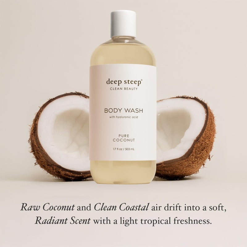 Deep Steep Body Wash, Pure Coconut, 17 oz â€“ Hydrating Shower Gel with Hyaluronic Acid, Shea Butter, Aloe Vera & Argan Oil â€“ Vegan, Clean Beauty, Clean & Refreshed Skin - Image 4