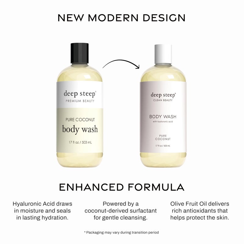 Deep Steep Body Wash, Pure Coconut, 17 oz â€“ Hydrating Shower Gel with Hyaluronic Acid, Shea Butter, Aloe Vera & Argan Oil â€“ Vegan, Clean Beauty, Clean & Refreshed Skin - Image 3