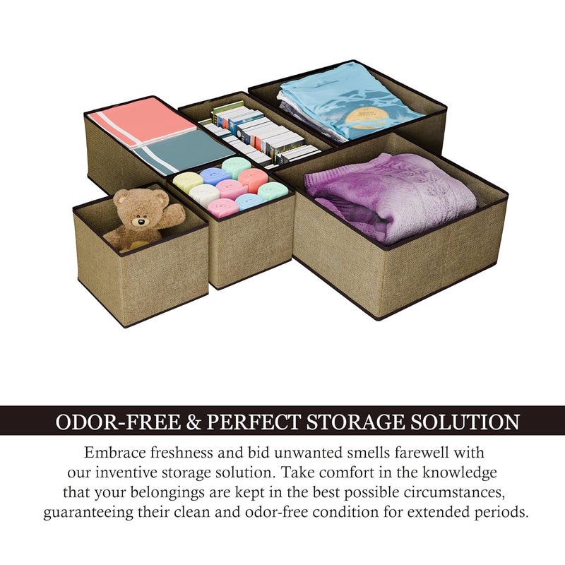 Kuber Industries 12 Pieces Foldable Drawer Organizer Jute Fabric Wardrobe Organizer for Clothes Storage Box for Socks Bra Tie and Scarfs Stationary Cabinet Organizer Brown - Image 2