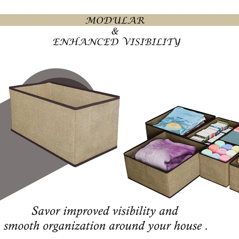 Kuber Industries 12 Pieces Foldable Drawer Organizer Jute Fabric Wardrobe Organizer for Clothes Storage Box for Socks Bra Tie and Scarfs Stationary Cabinet Organizer Brown - Image 5