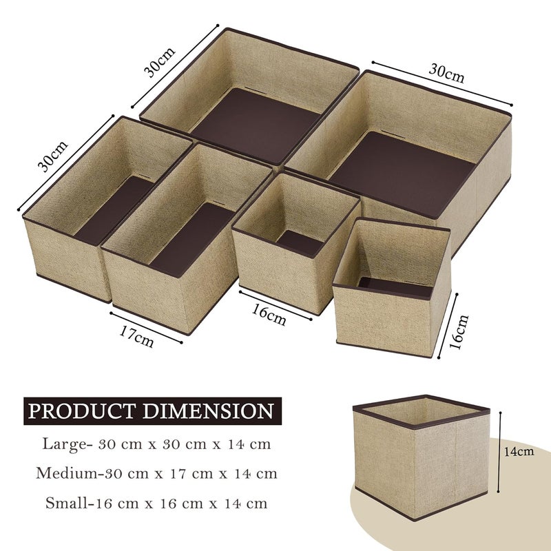 Kuber Industries 12 Pieces Foldable Drawer Organizer Jute Fabric Wardrobe Organizer for Clothes Storage Box for Socks Bra Tie and Scarfs Stationary Cabinet Organizer Brown - Image 3